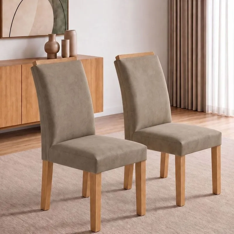 Conjunto 2 Cadeiras Para Sala De Jantar Luisa Cinamomo/veludo Bege Escuro