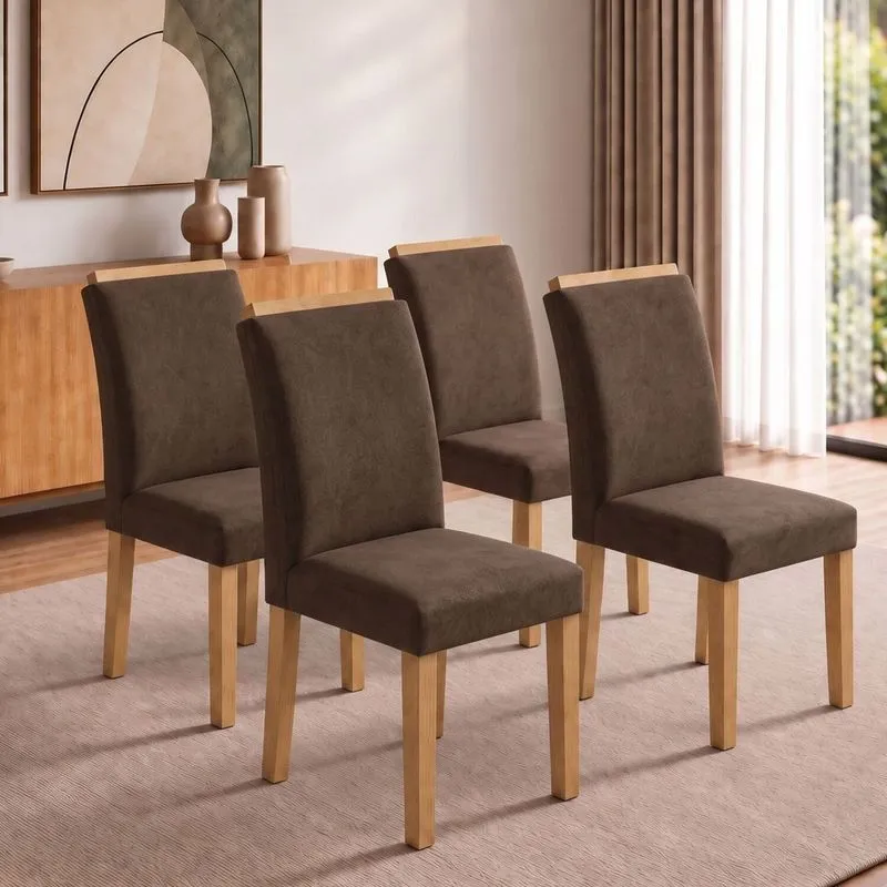 Conjunto 4 Cadeiras Para Sala De Jantar Luisa Cinamomo/Veludo Marrom