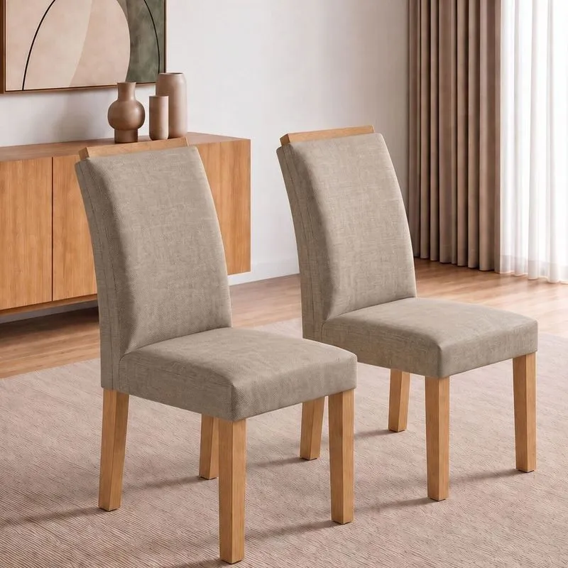 Conjunto 2 Cadeiras Para Sala De Jantar Luisa Cinamomo/Linho Bege