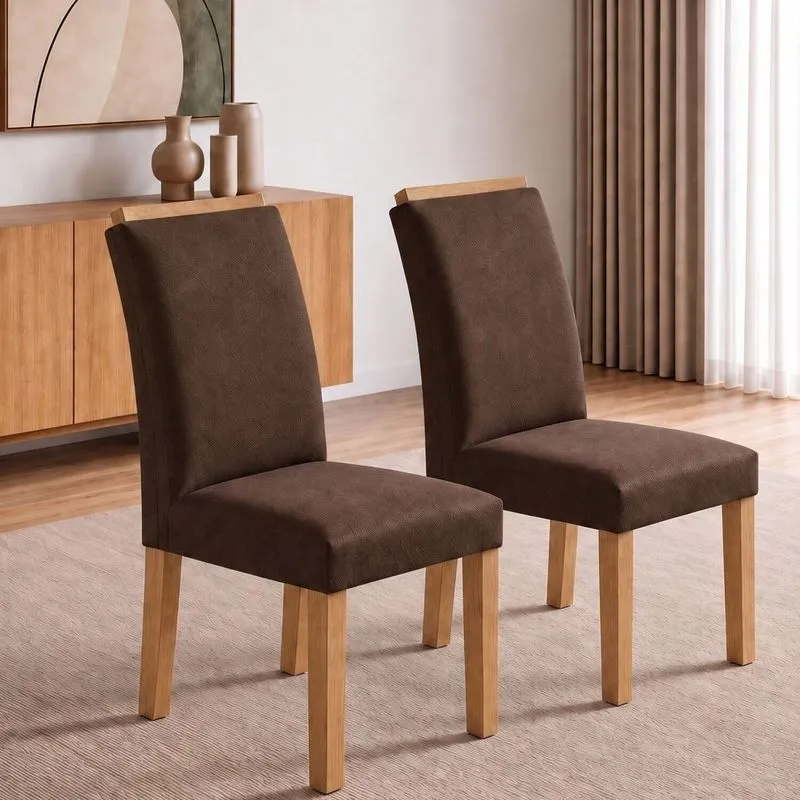 Conjunto 2 Cadeiras Para Sala De Jantar Luisa Cinamomo/Veludo Marrom