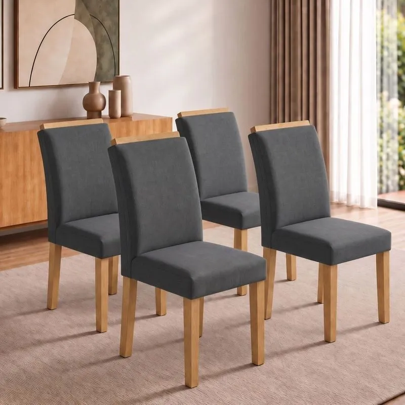 Conjunto 4 Cadeiras Para Sala De Jantar Luisa Cinamomo/veludo Grafite