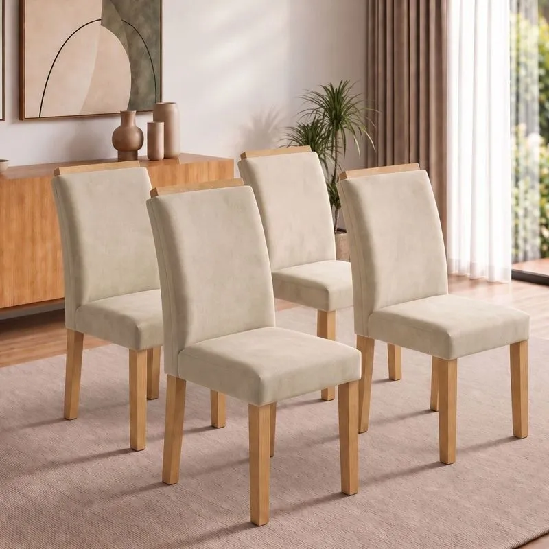 Conjunto 4 Cadeiras Para Sala De Jantar Luisa Cinamomo/veludo Bege
