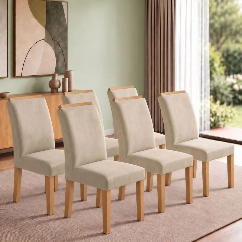 Conjunto 6 Cadeiras Para Sala De Jantar Luisa Cinamomo/veludo Bege