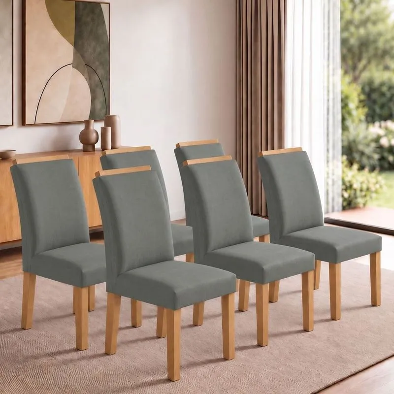 Conjunto 6 Cadeiras Para Sala De Jantar Luisa Cinamomo/veludo Cinza