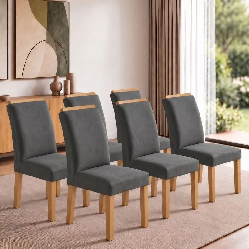 Conjunto 6 Cadeiras Para Sala De Jantar Luisa Cinamomo/Veludo Grafite