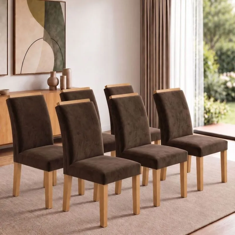 Conjunto 6 Cadeiras Para Sala De Jantar Luisa Cinamomo/veludo Marrom