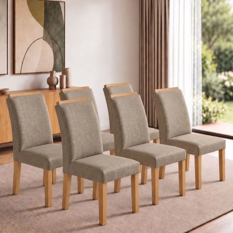 Conjunto 6 Cadeiras Para Sala De Jantar Luisa Cinamomo/linho Bege