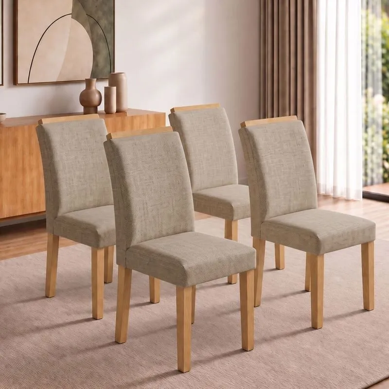 Conjunto 4 Cadeiras Para Sala De Jantar Luisa Cinamomo/linho Bege