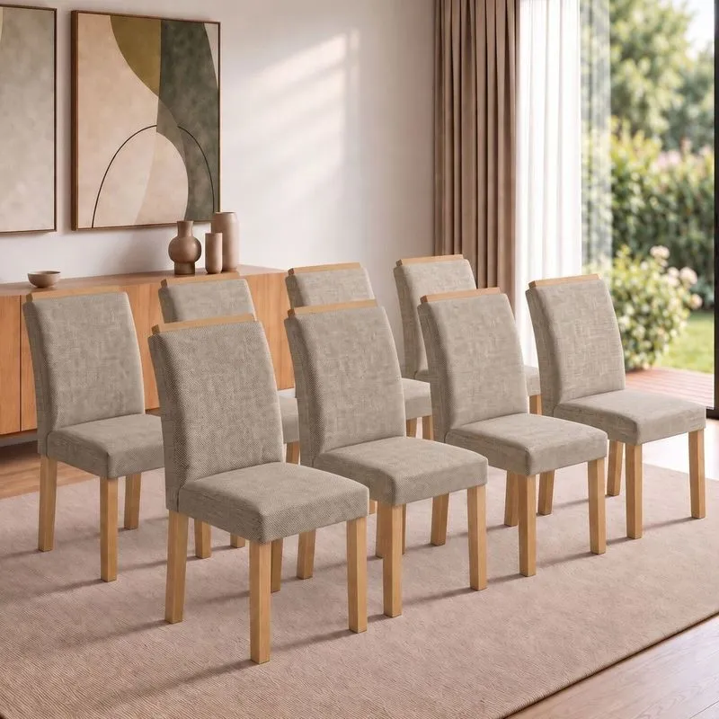 Conjunto 8 Cadeiras Para Sala De Jantar Luisa Cinamomo/linho Bege