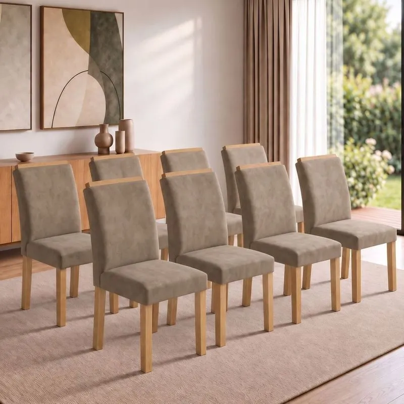 Conjunto 8 Cadeiras Para Sala De Jantar Luisa Cinamomo/veludo Bege Escuro