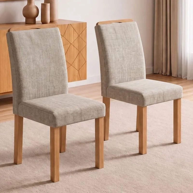 Conjunto 2 Cadeiras Para Sala De Jantar Lyra Cinamomo/linho Bege