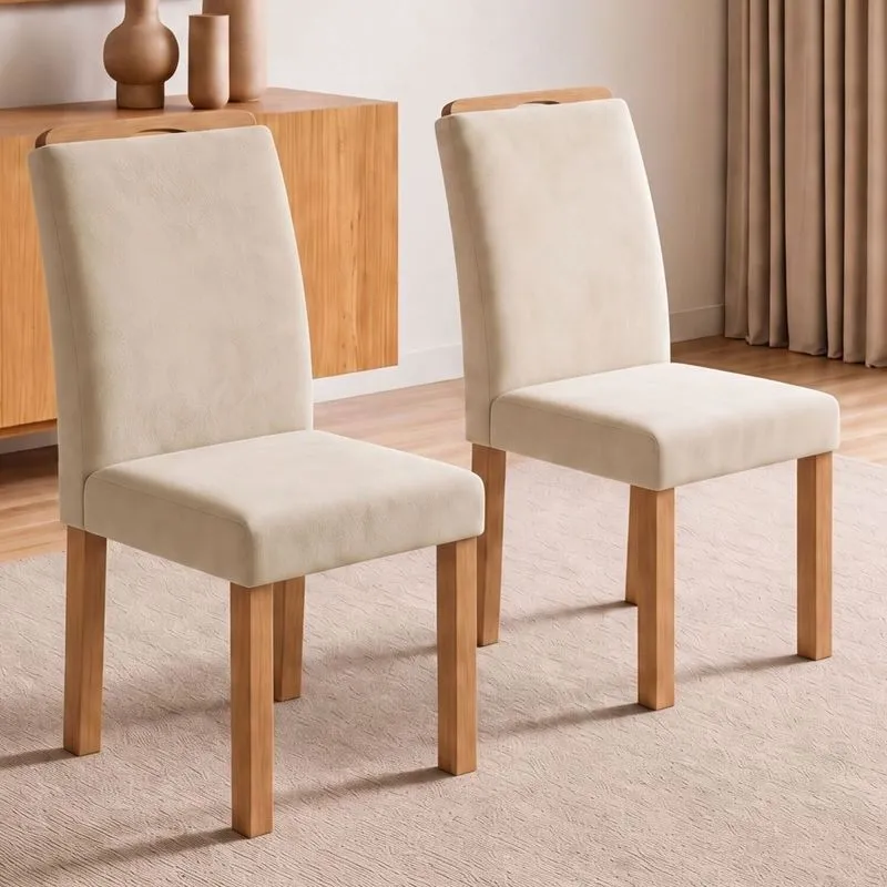 Conjunto 2 Cadeiras Para Sala De Jantar Lyra Cinamomo/veludo Bege