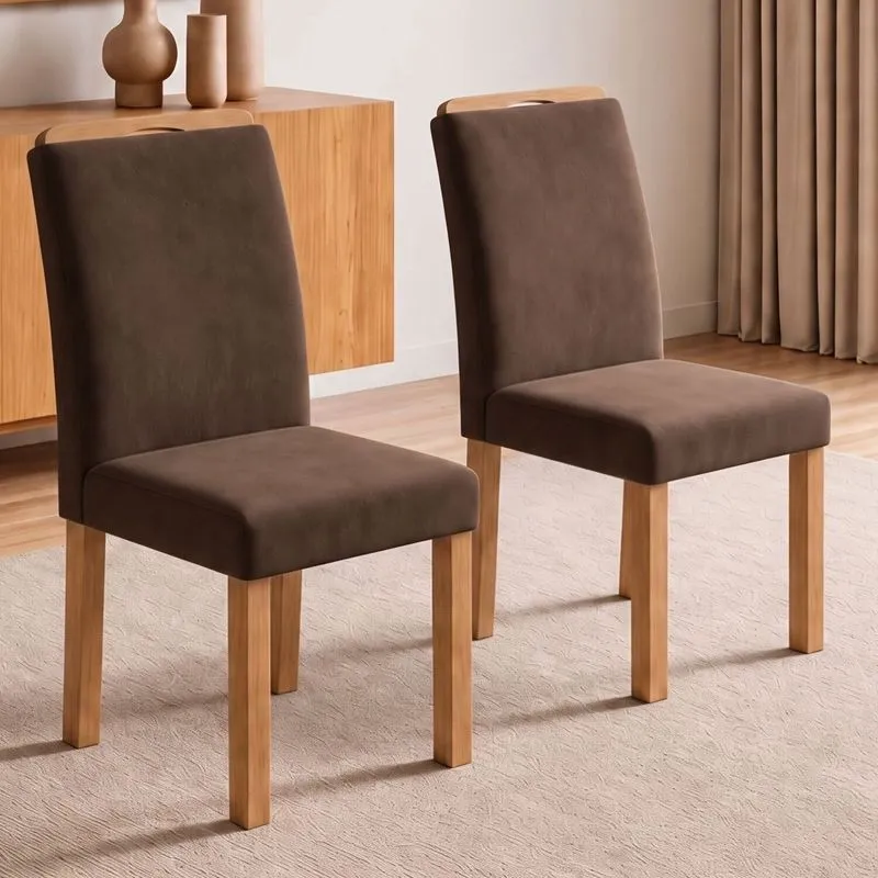 Conjunto 2 Cadeiras Para Sala De Jantar Lyra Cinamomo/veludo Marrom