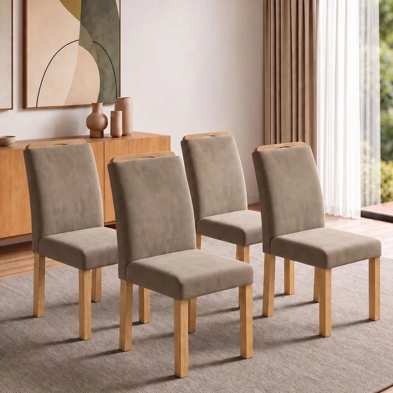 Conjunto 4 Cadeiras Para Sala De Jantar Lyra Cinamomo/veludo Bege Escuro