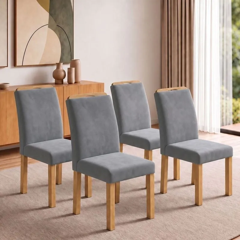 Conjunto 4 Cadeiras Para Sala De Jantar Lyra Cinamomo/veludo Cinza