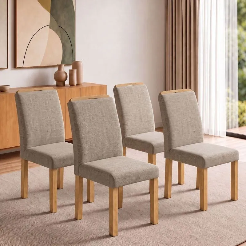 Conjunto 4 Cadeiras Para Sala De Jantar Lyra Cinamomo/linho Bege