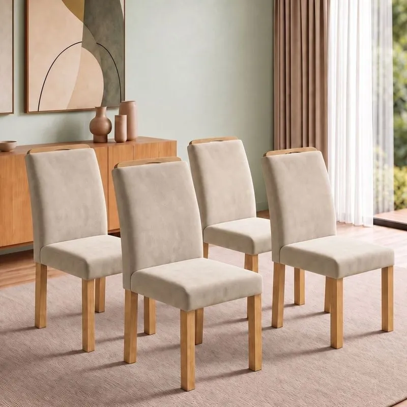 Conjunto 4 Cadeiras Para Sala De Jantar Lyra Cinamomo/veludo Bege