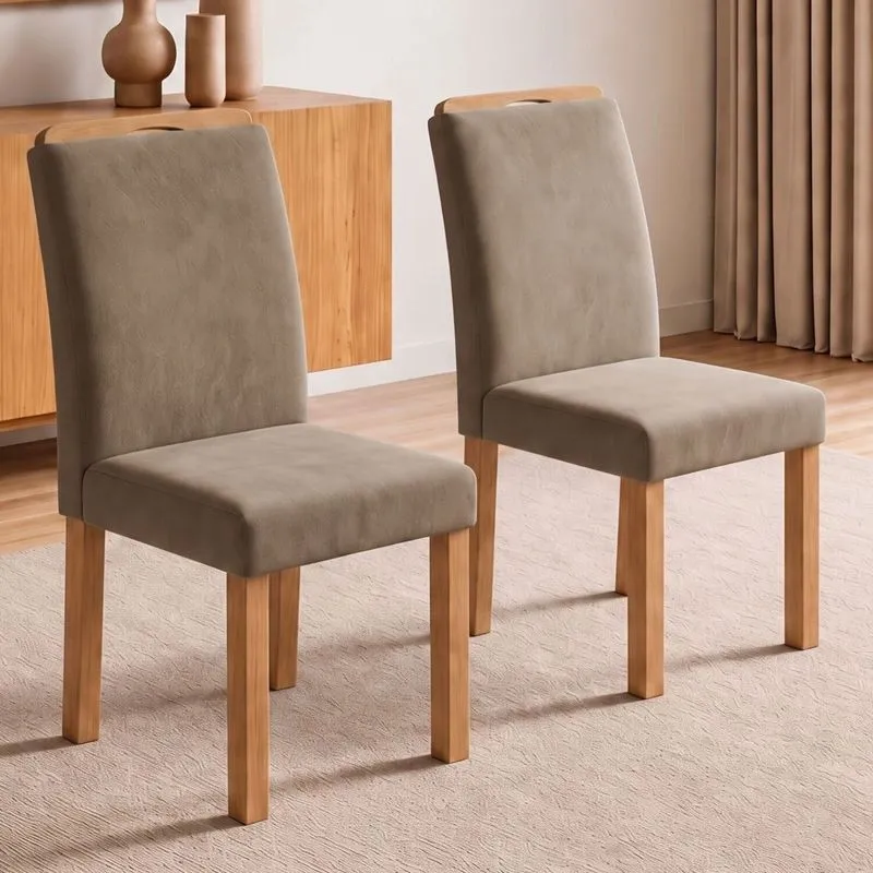 Conjunto 2 Cadeiras Para Sala De Jantar Lyra Cinamomo/veludo Bege Escuro