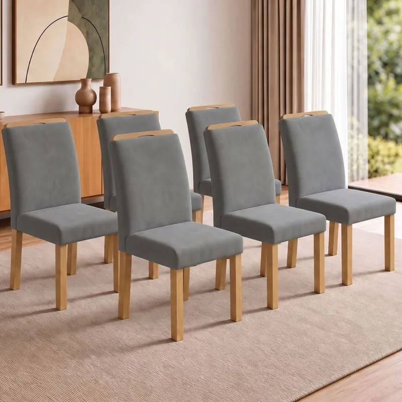 Conjunto 6 Cadeiras Para Sala De Jantar Lyra Cinamomo/veludo Cinza