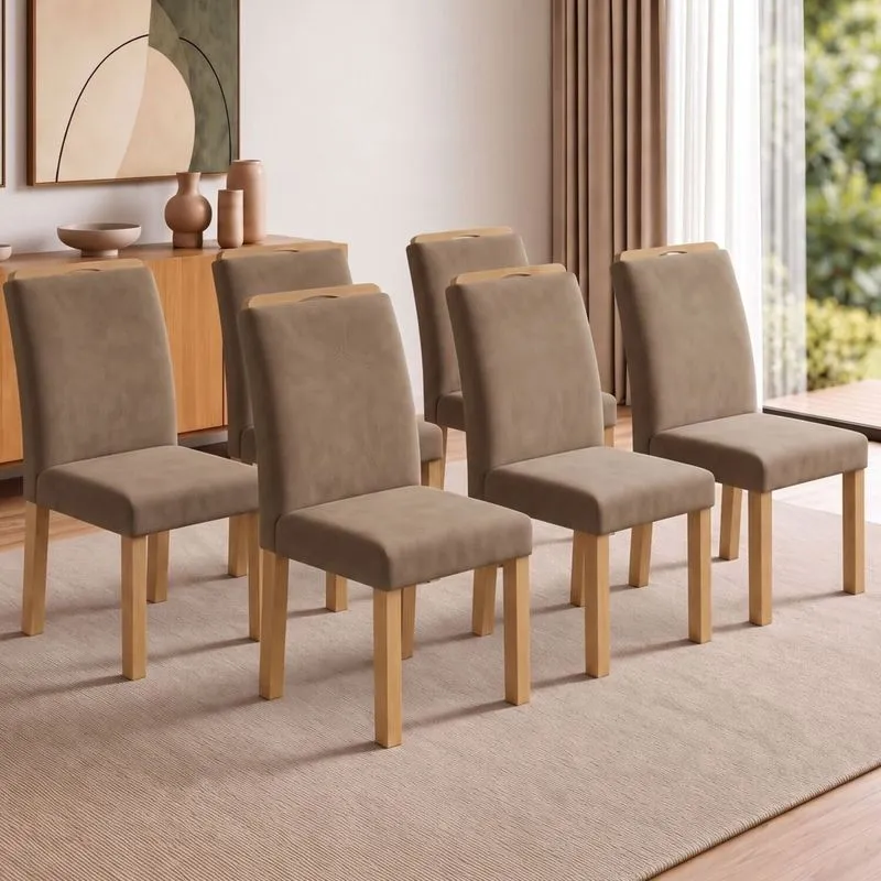 Conjunto 6 Cadeiras Para Sala De Jantar Lyra Cinamomo/veludo Bege Escuro