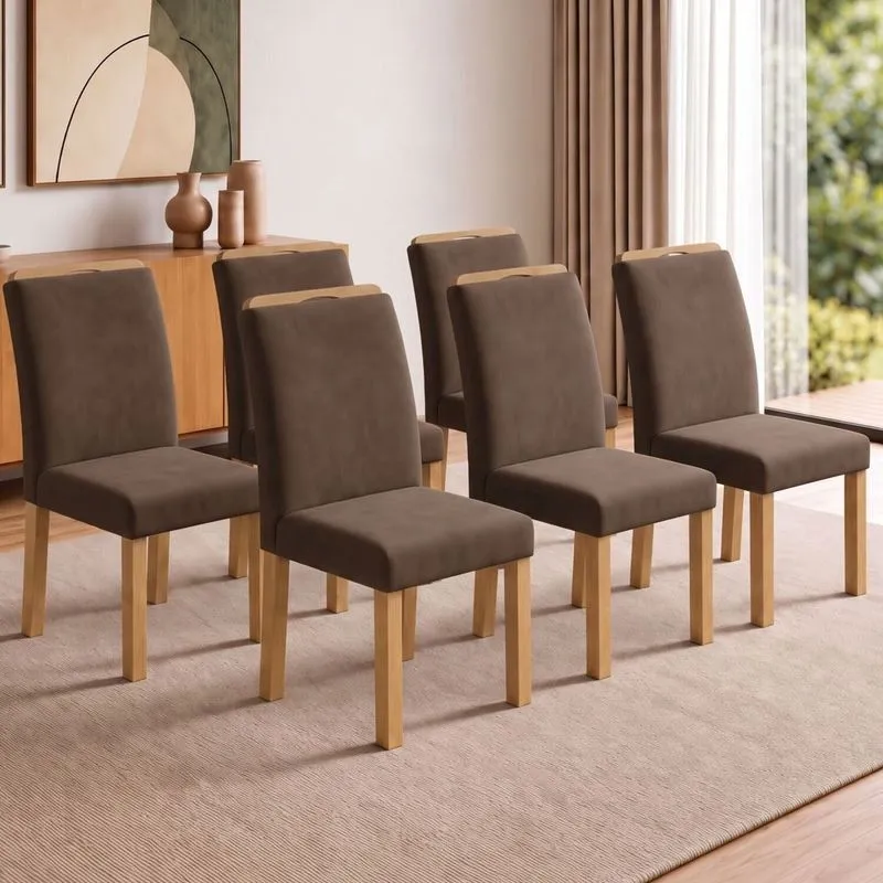 Conjunto 6 Cadeiras Para Sala De Jantar Lyra Cinamomo/veludo Marrom