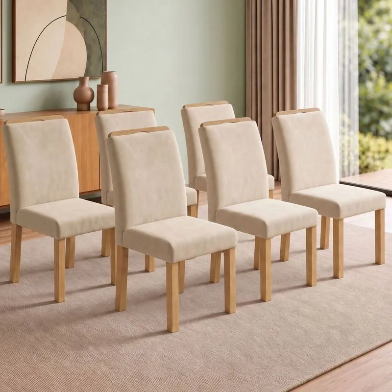 Conjunto 6 Cadeiras Para Sala De Jantar Lyra Cinamomo/veludo Bege