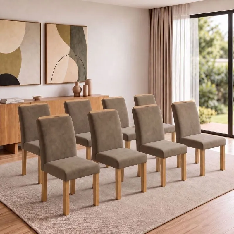 Conjunto 8 Cadeiras Para Sala De Jantar Lyra Cinamomo/veludo Bege Escuro