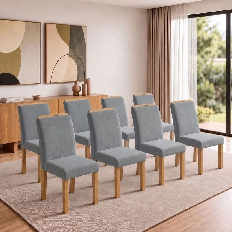 Conjunto 8 Cadeiras Para Sala De Jantar Lyra Cinamomo/veludo Cinza