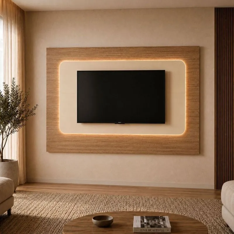 Painel Para TV Serena Suspenso Até 60 Polegadas 100% MDF LED 3500K 217cm Off White/Louro Freijó