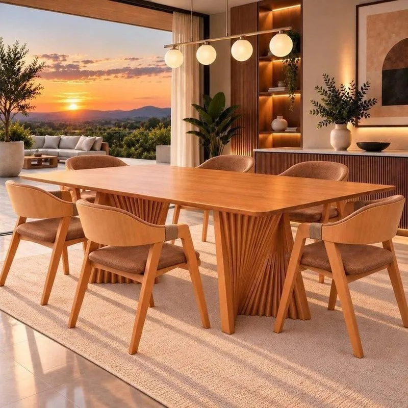 Conjunto Sala De Jantar 1 Mesa Bélgica Com 6 Cadeiras Cinamomo/caramelo