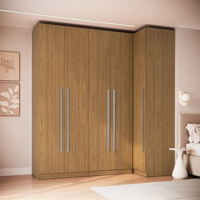 Guarda Roupa Modulado 100% MDF 2 Peças Com Canto Reto 5 Portas Integrato Freijó Freijó