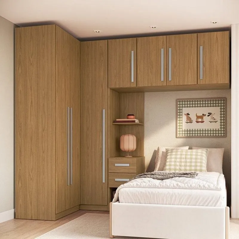 Quarto Modulado 100% MDF 5 Peças Mesa de Cabeceira Esquerda 7 Portas e 2 Gavetas Integrato Freijó Freijó