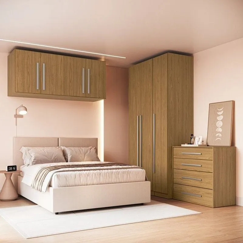 Quarto Modulado 100% MDF 4 Peças 7 Portas Cômoda 4 Gavetas Integrato Freijó