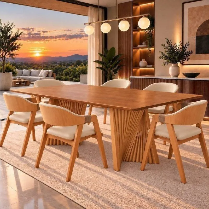 Conjunto Sala De Jantar 1 Mesa Bélgica Com 6 Cadeiras Cinamomo/creme