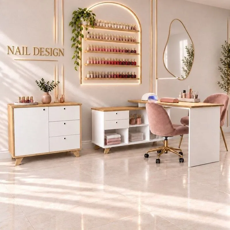 Conjunto Para Manicure Com Escrivaninha E Balcão Para Estúdio De Nail Design Olmo/branco