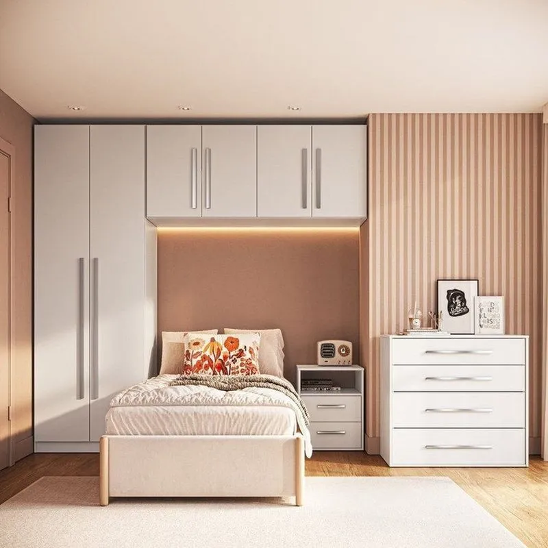 Solteiro Quarto Modulado Solteiro 100% MDF 4 Peças 6 Portas 6 Gavetas Integrato Branco Branco