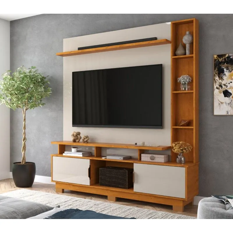 Estante Para TV E Home Theater Até 55 Polegadas 189cmx160cm Pés Em Madeira Maciça Loft Off-white/naturalle
