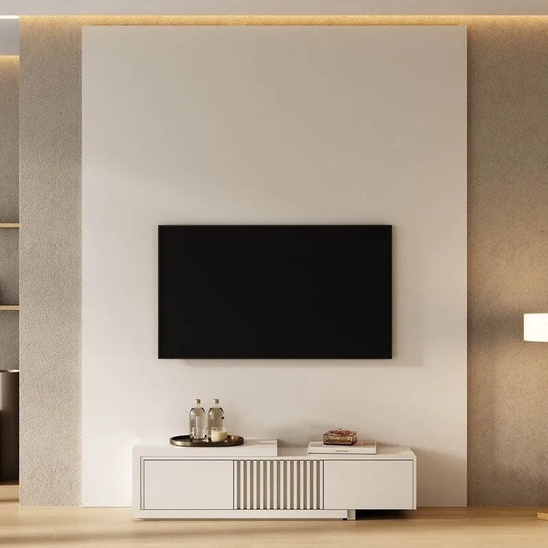 Rack Extensível Ripado Com Painel Tv Até 75 Polegadas 200cmx250cm Aruá Cabecasa Madeiraoriginals Off White