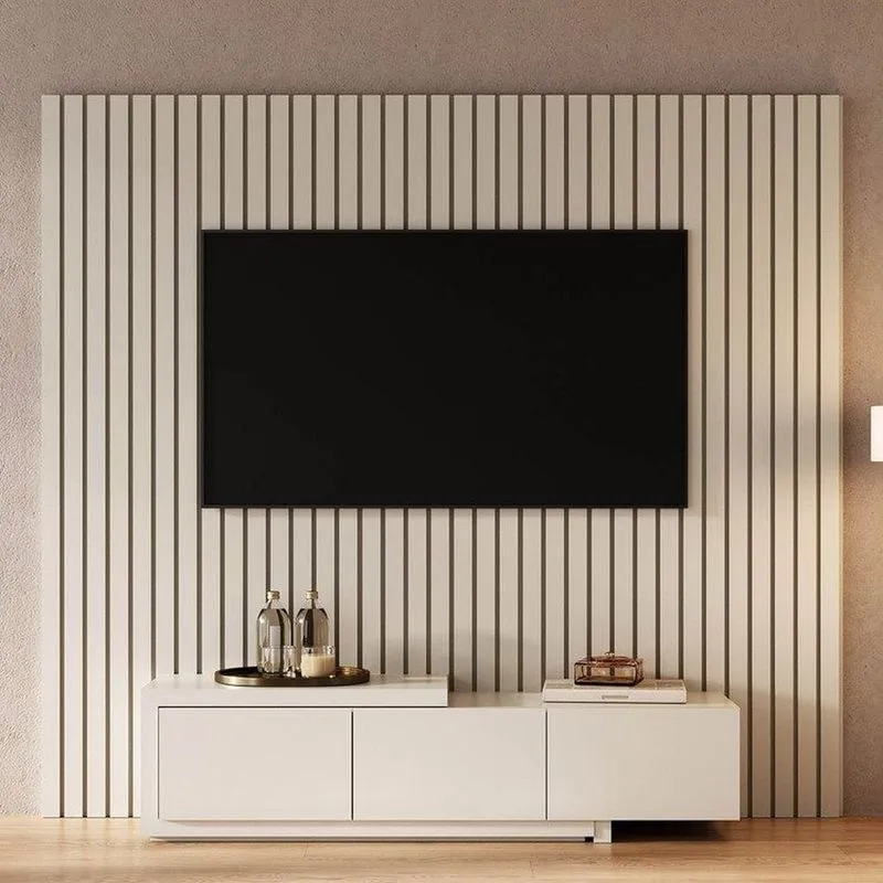 Rack Extensível Painel Ripado TV Até 75 Polegadas 200cmx180cm Aruá Cabecasa Madeiraoriginals Off White