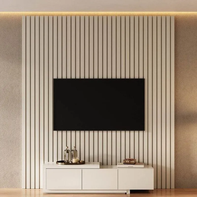 Rack Extensível Com Painel Ripado TV Até 75 Polegadas 200cmx230cm Aruá Cabecasa Madeiraoriginals Off White