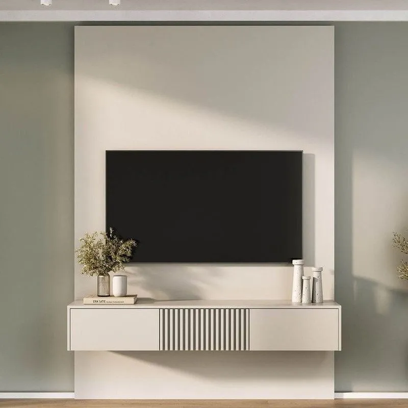 Rack Ripado Com Painel Para TV Até 60 Polegadas 160cmx230cm Aruá Cabecasa Madeiraoriginals Off White