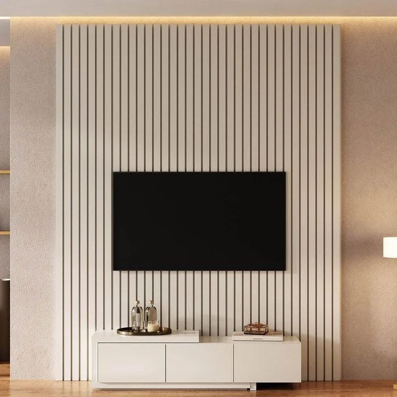 Rack Extensível Com Painel Ripado TV Até 75 Polegadas 200cmx250cm Aruá Cabecasa Madeiraoriginals Off White