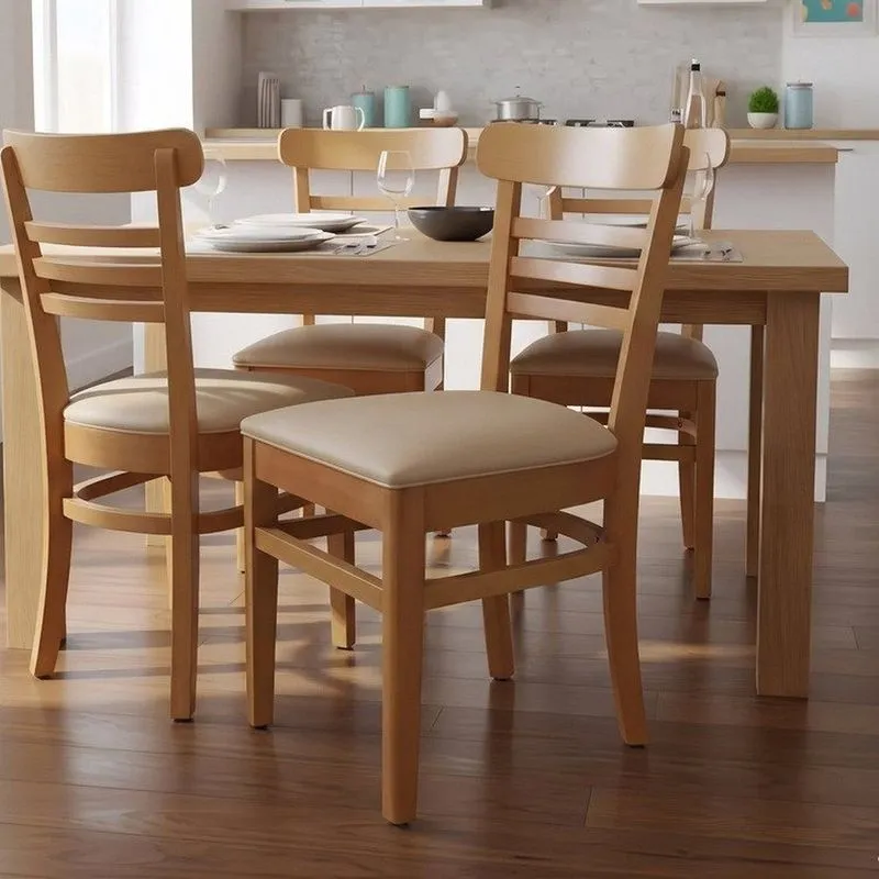Kit 4 Cadeiras Para Sala De Jantar Estofadas Em Madeira Maciça Paulistana Mel/bege