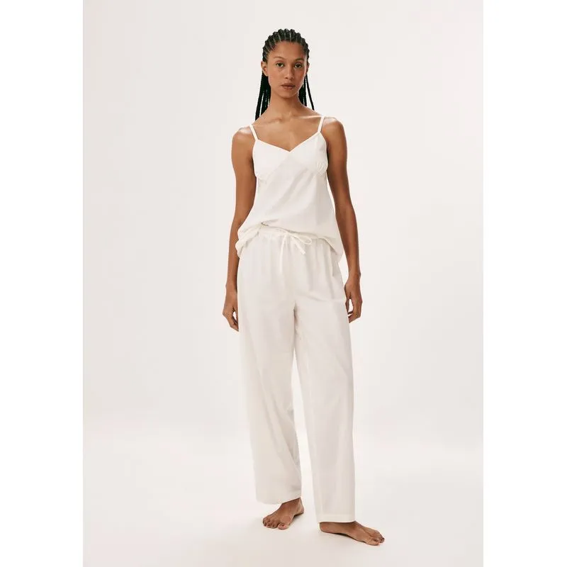 Pijama Feminino Alças Finas Em Tricoline - Off white M