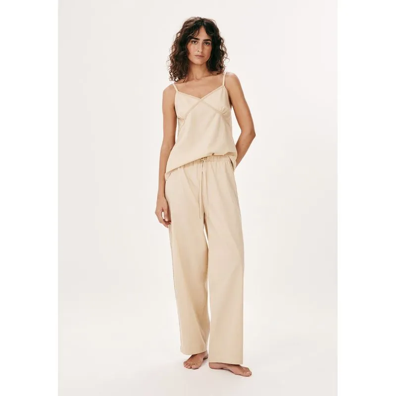 Pijama Feminino Alças Finas Em Tricoline - Bege XP