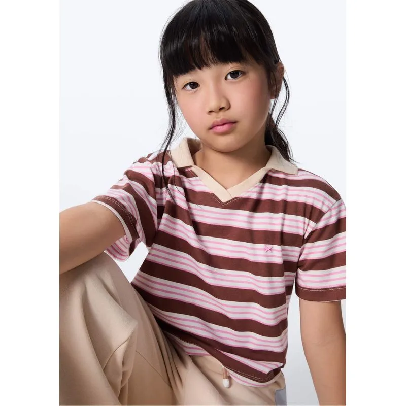 Blusa Polo Infantil Menina em Meia Malha Fio Tinto - Marrom 012