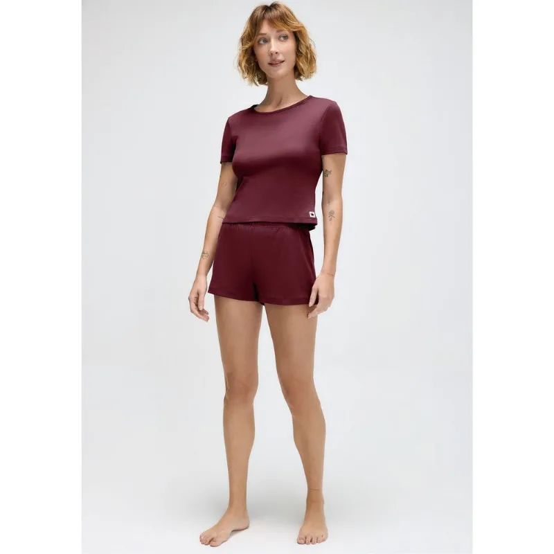 Pijama Curto Feminino Em Ribana Canelada - Vermelho P