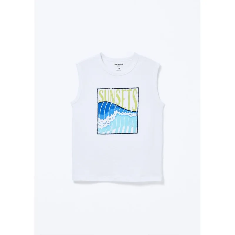 Regata Infantil Menino Em Malha Com Estampa - Branco 005