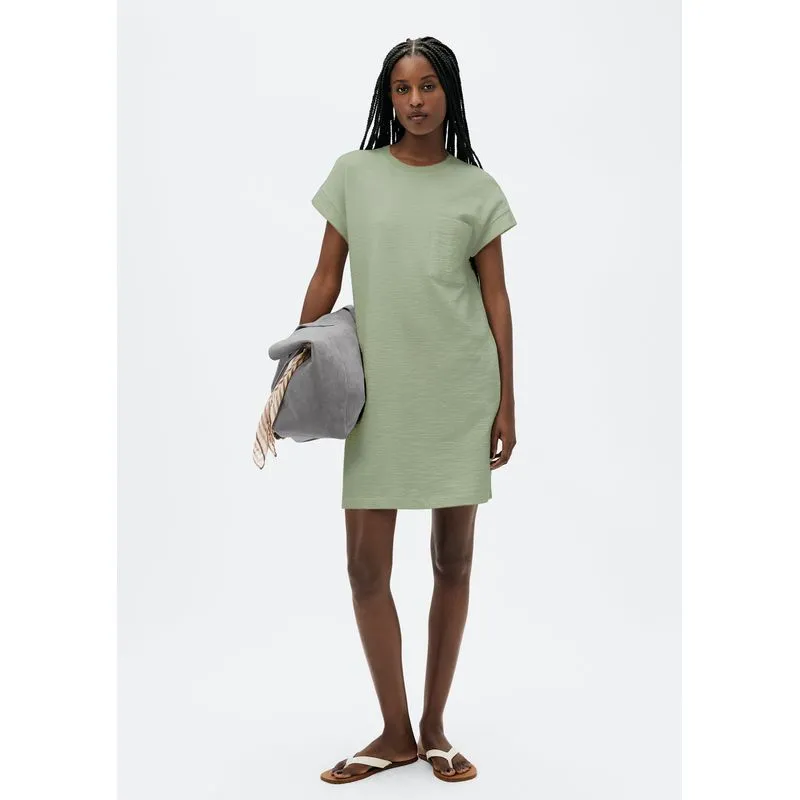 Vestido Básico Curto Texturizado Com Bolso - Verde M