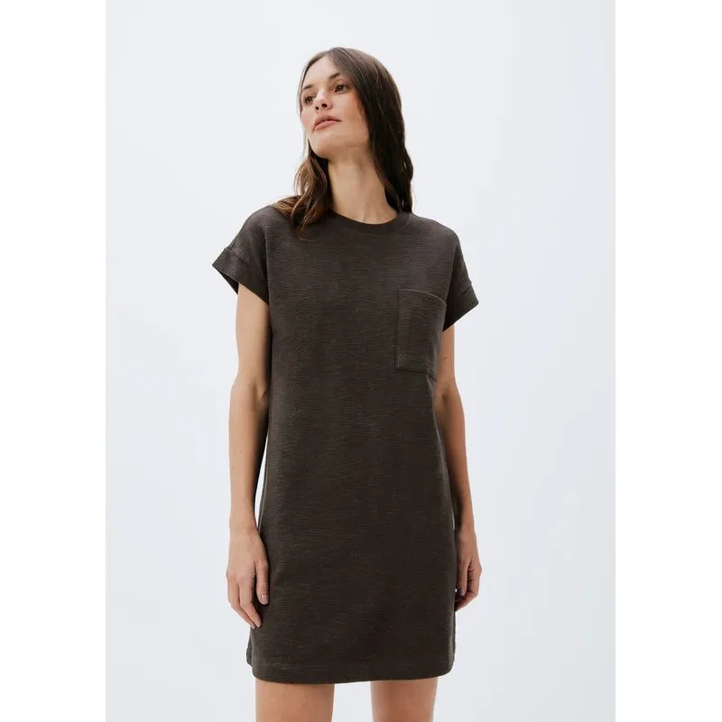 Vestido Básico Curto Texturizado Com Bolso - Marrom M